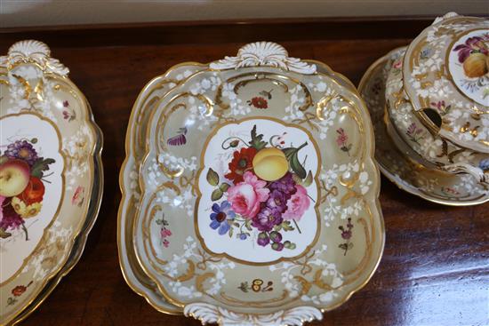 An extensive Coalport dessert service, c.1825, 45 pieces including covers